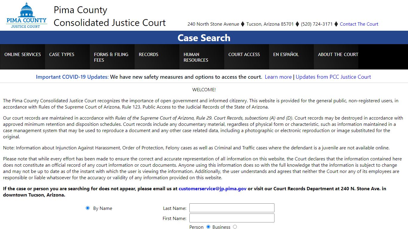 Case Search - Pima County, Arizona